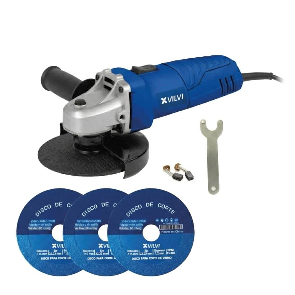 Kit Amoladora Alámbrica 500 + Disco de Corte de Vidrio x3 115mm